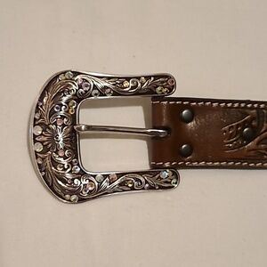 Ariat Leather Western Belt With Removable Buckle Silver Pink,  Size Large